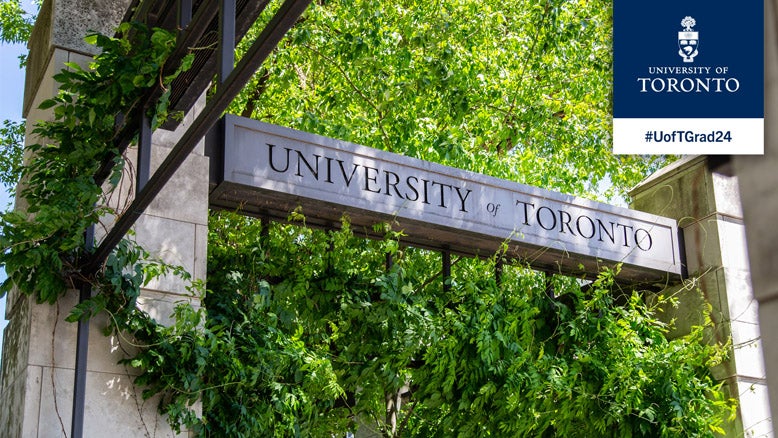University of Toronto sign at the entrance to St. George campus with green trees