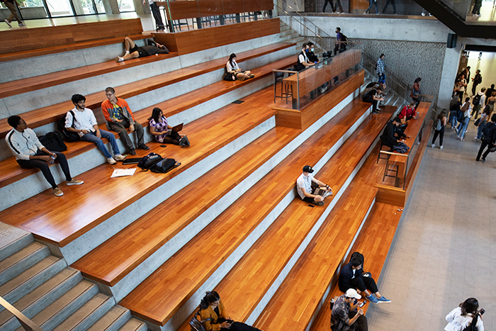 Students sit in tiered seating at Mississauga campus