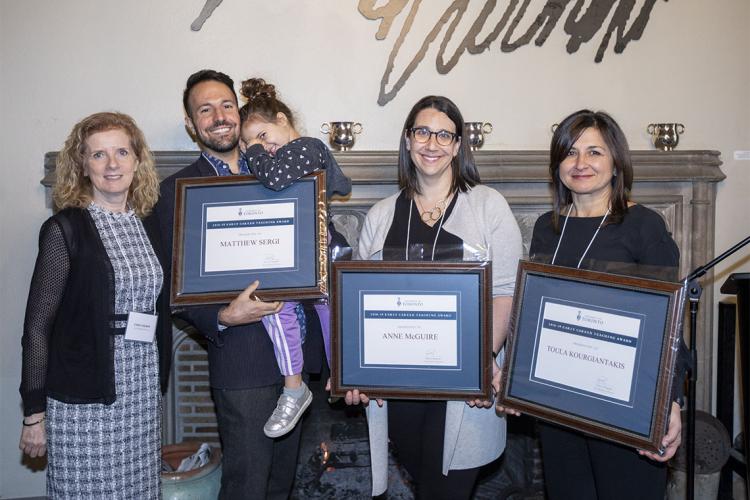 From left to right: Cheryl Regehr, Vice-President and Provost, Matthew Sergi, (with daughter Clio) Anne McGuire,, and Toula Kourgiantakis, in the Gallery Grill