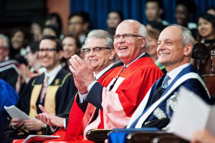 photo of Mansbridge, President Gertler and Brian Stewart