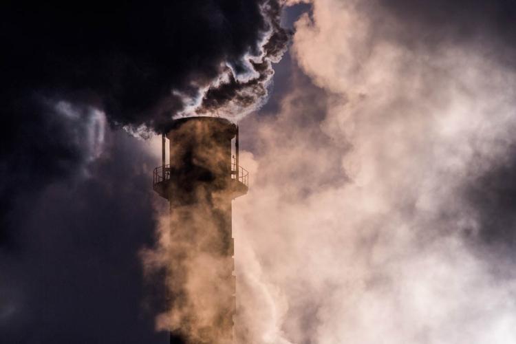 Photo of steam and exhaust from steel mill