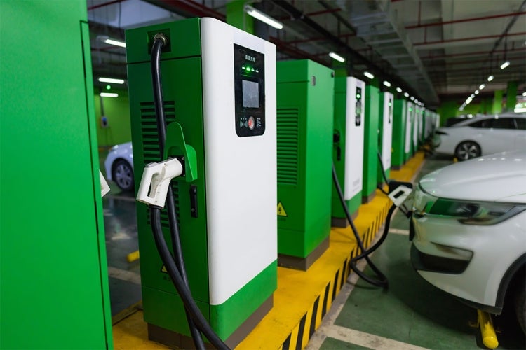 EV cars charging in an underground lot