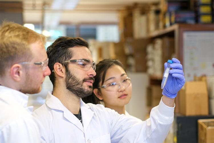 From left: PhD candidate Sean Kinney, alumni Alexander E. Vlahos and PhD student So-Yoon Won