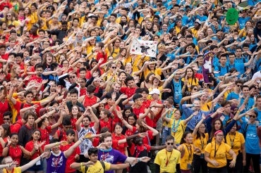 Students participating in the Cheer-Off at Varsity Stadium  