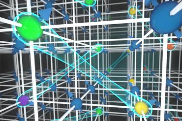 Detail of graphic depicting weak interactions among neutral fermionic atoms in an ultracold gas