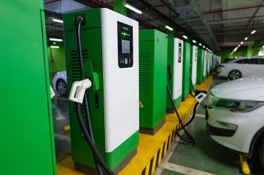 EV cars charging in an underground lot