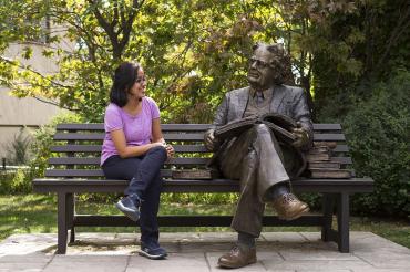 Apala Das and Northrop Frye statue