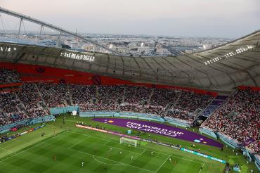 aerial view of the inside of the World Cup stadium in Doha, Qatar