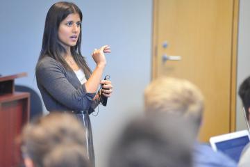 photo of Aisha Ahmad delivering lecture