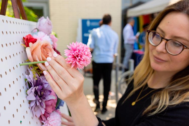 flowers being assembled in a mural at UTSC